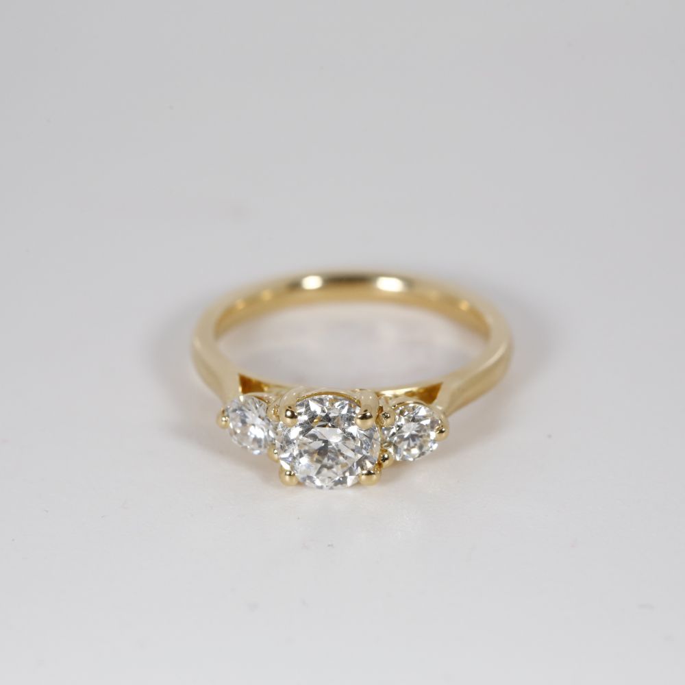 Round Cut Lab Grown Diamond Trilogy Engagement Ring 360° view