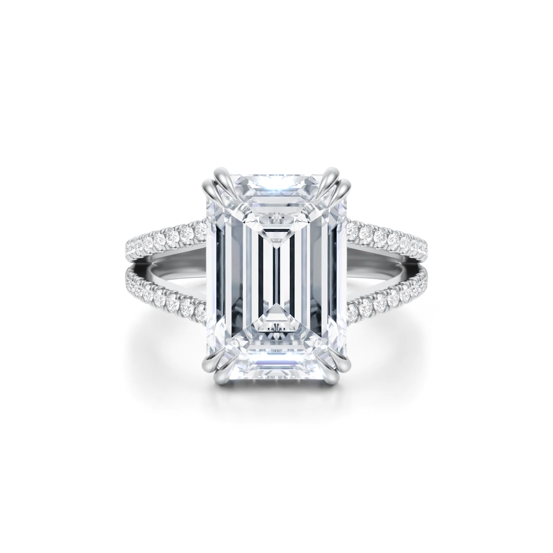 Beyonce Emerald Pave Split Shank Diamond Engagement Ring 360° view