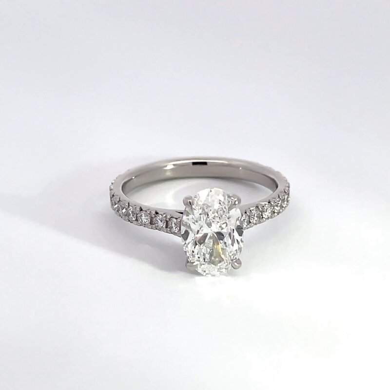 Oval Cut Thin Band Lab Grown Diamond Engagement Ring 360° view