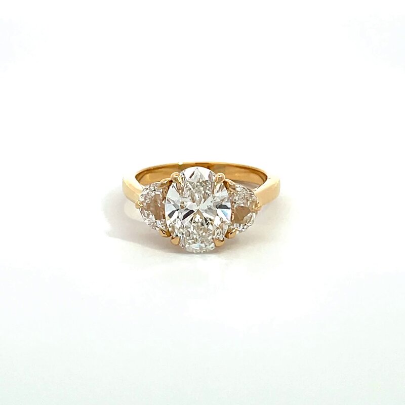 Oval Trilogy Half Moon Side Diamond Engagement Ring 360° view