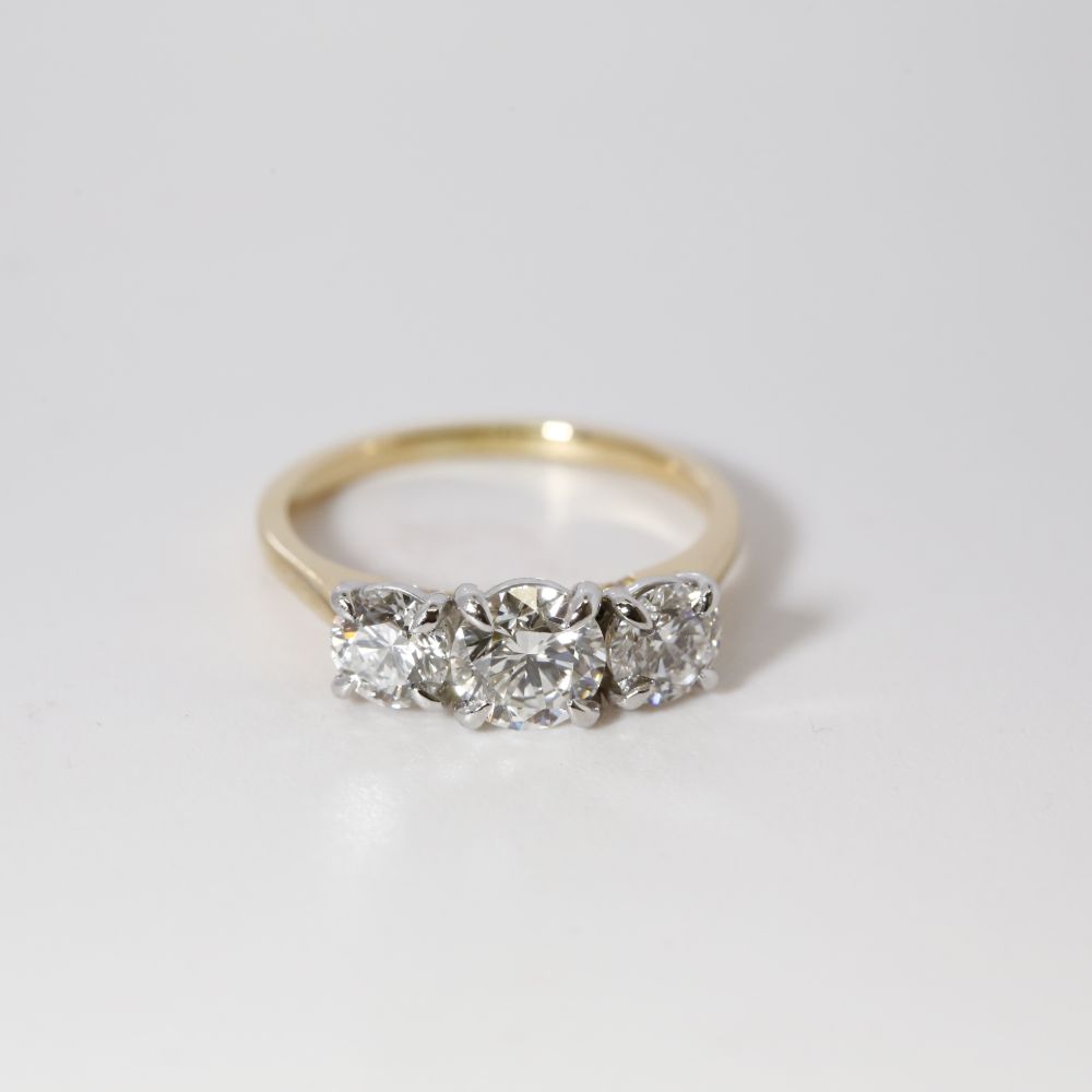 Round Cut Trilogy Pave Set Bridge Diamond Engagement Ring 360° view