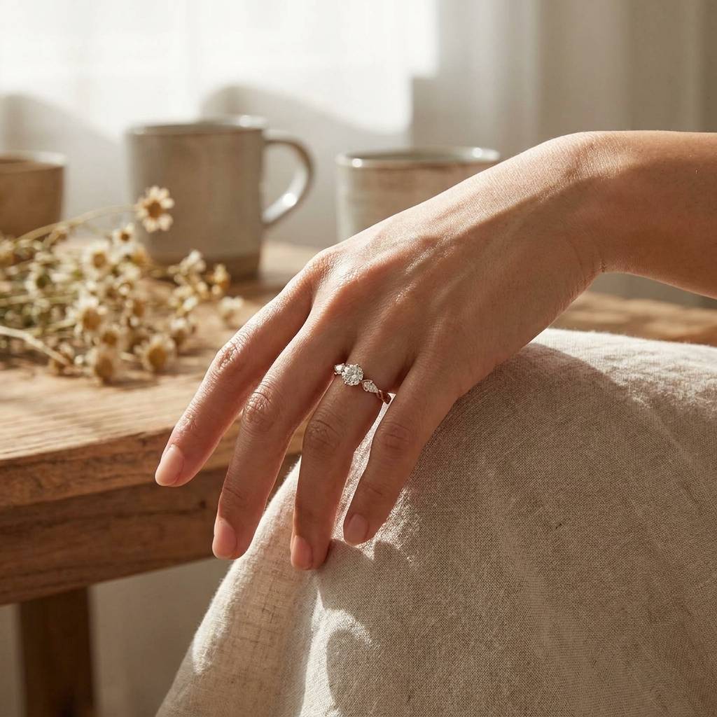 Rose Gold Pear Side Stones Diamond Engagement Ring | Rve