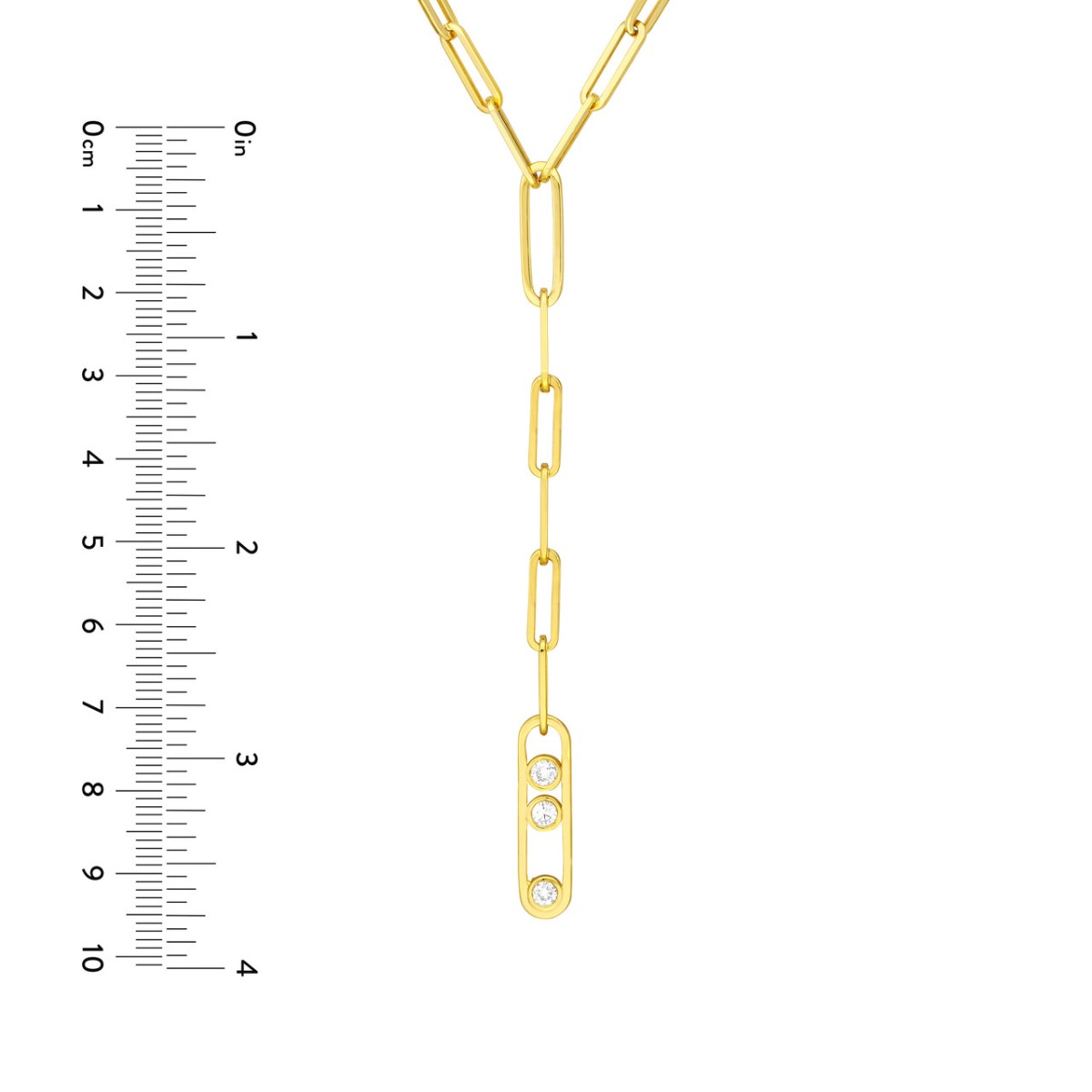 Diamond Trio Lariat Paper Clip Necklace