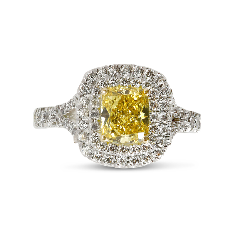 Fancy Yellow Cushion Double Halo Engagement Ring | Rêve…