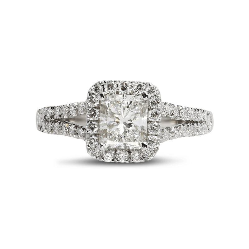 Split Shank Radiant Shape Halo Engagement Ring | Reve…