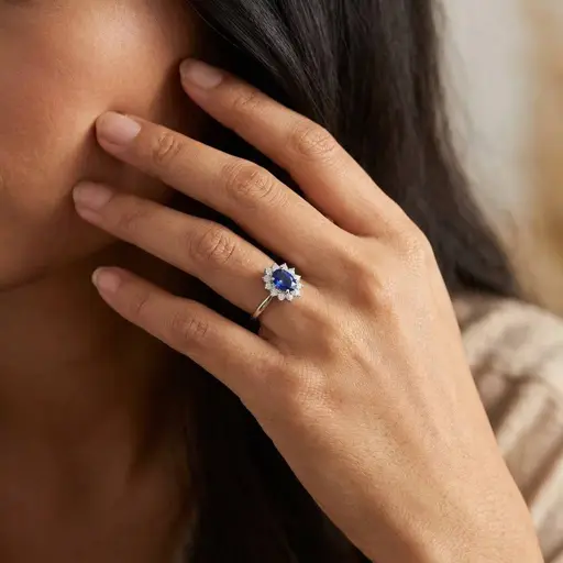 Kate Middleton Blue Sapphire Cluster Engagement Ring |