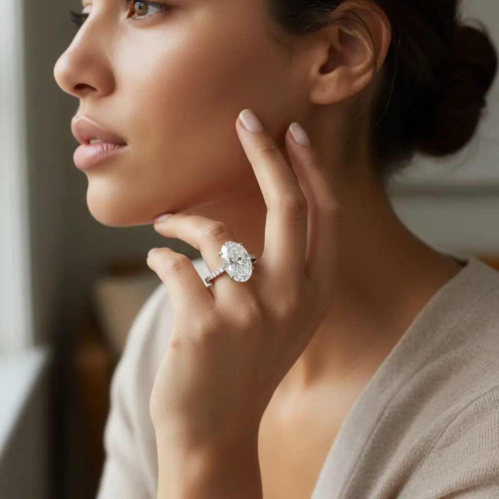 Kourtney Kardashian Oval Halo Lab Grown Diamond Engagement…
